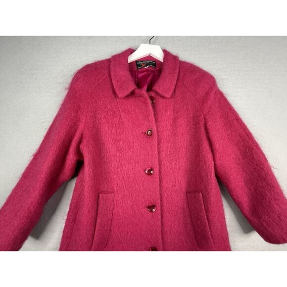 Vtg George David Fashions Pink Fuzzy Mohair Wool Coat Long Womens Sz 8 USA - Picture 2 of 9